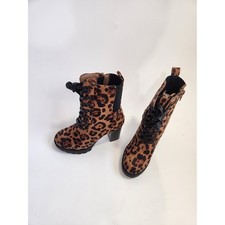 Leopard Print Lace-Up Block Heel Ankle Boots - Brown Size 6