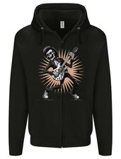 Rockabilly Skeleton Skull Guitar Rock n Roll Music Mens Zip Up Hoodie