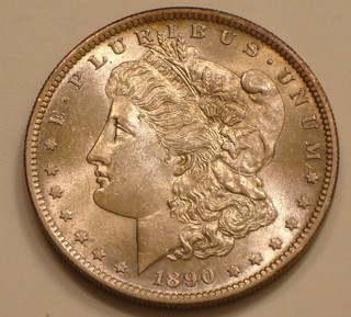 1890 S MORGAN SILVER Dollar frosty CHOICE BU subtle Rainbow TONE