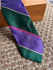 Polo Ralph Lauren pink blue green Repp stripes narrow hand made USA silk tie