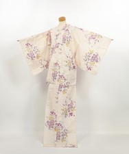 Cotton Yukata Kimono: Beige Chrysanthemum Pattern, Japanese Summer Robe 2604174