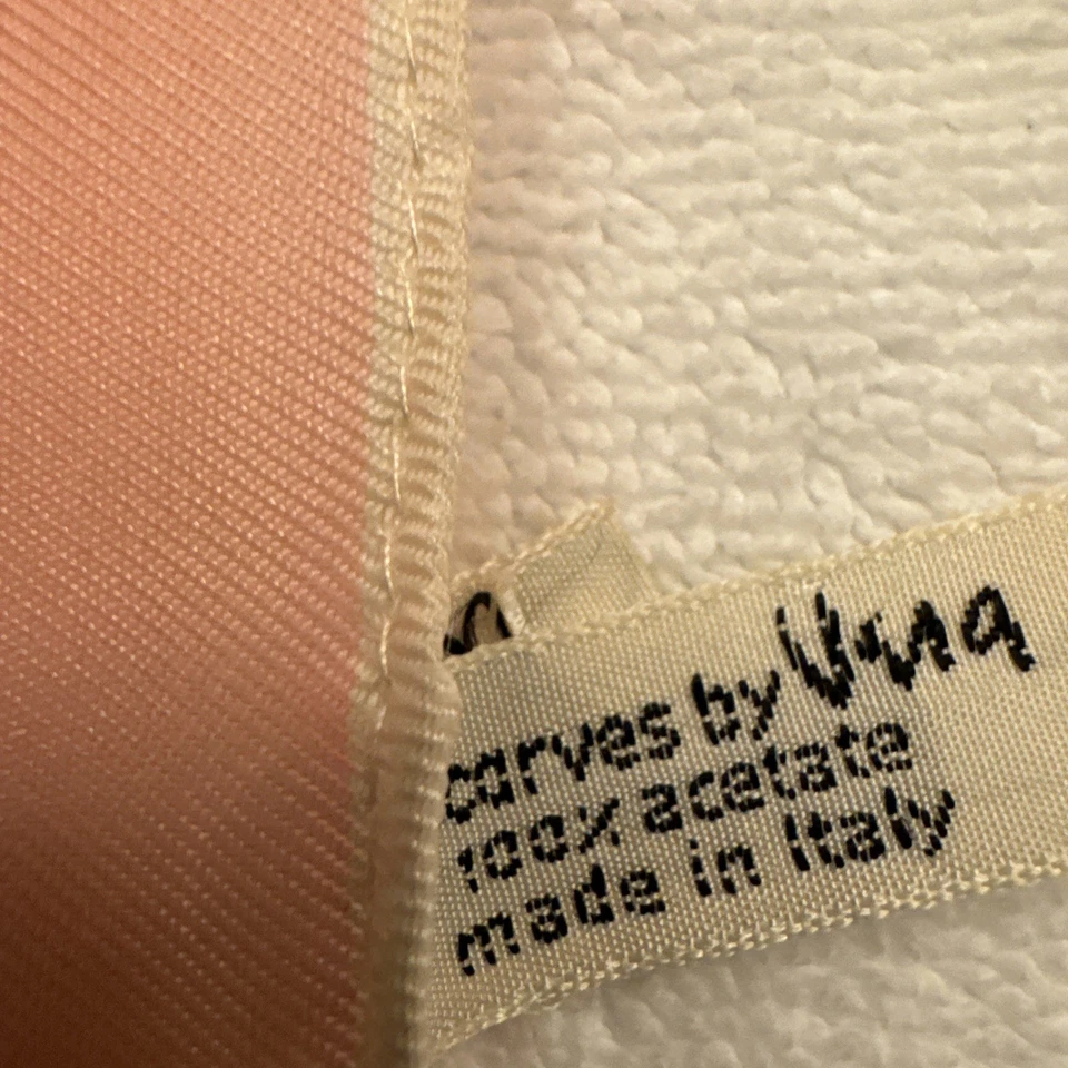 Vintage Vera Neuman Mod Acetate Scarf Red Pink Green Stripe Italy 13.5”X 64” - Image 2 of 4