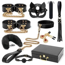 BDSM Bondage Kit Set Restraints Cuffs Collar Flogger Gag Bullet Vibrator Case