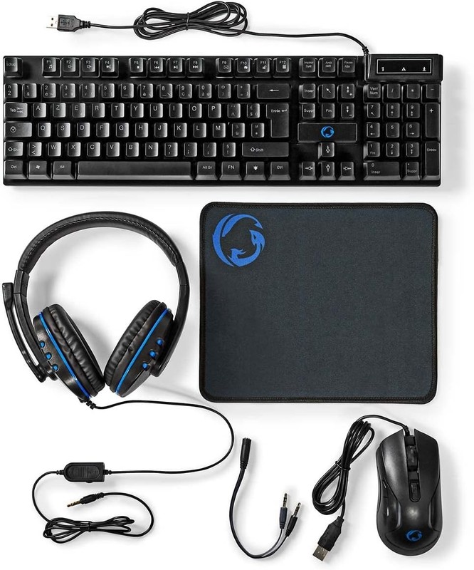 Gaming Set 5en1 AZERTY FR Clavier Souris Casque Tapis Combo SET Nedis
