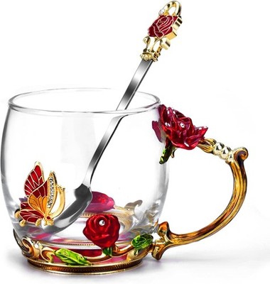 Lead-Free 12oz Glass Coffee Mug with 3D Butterfly Design - Stylish Drinkware