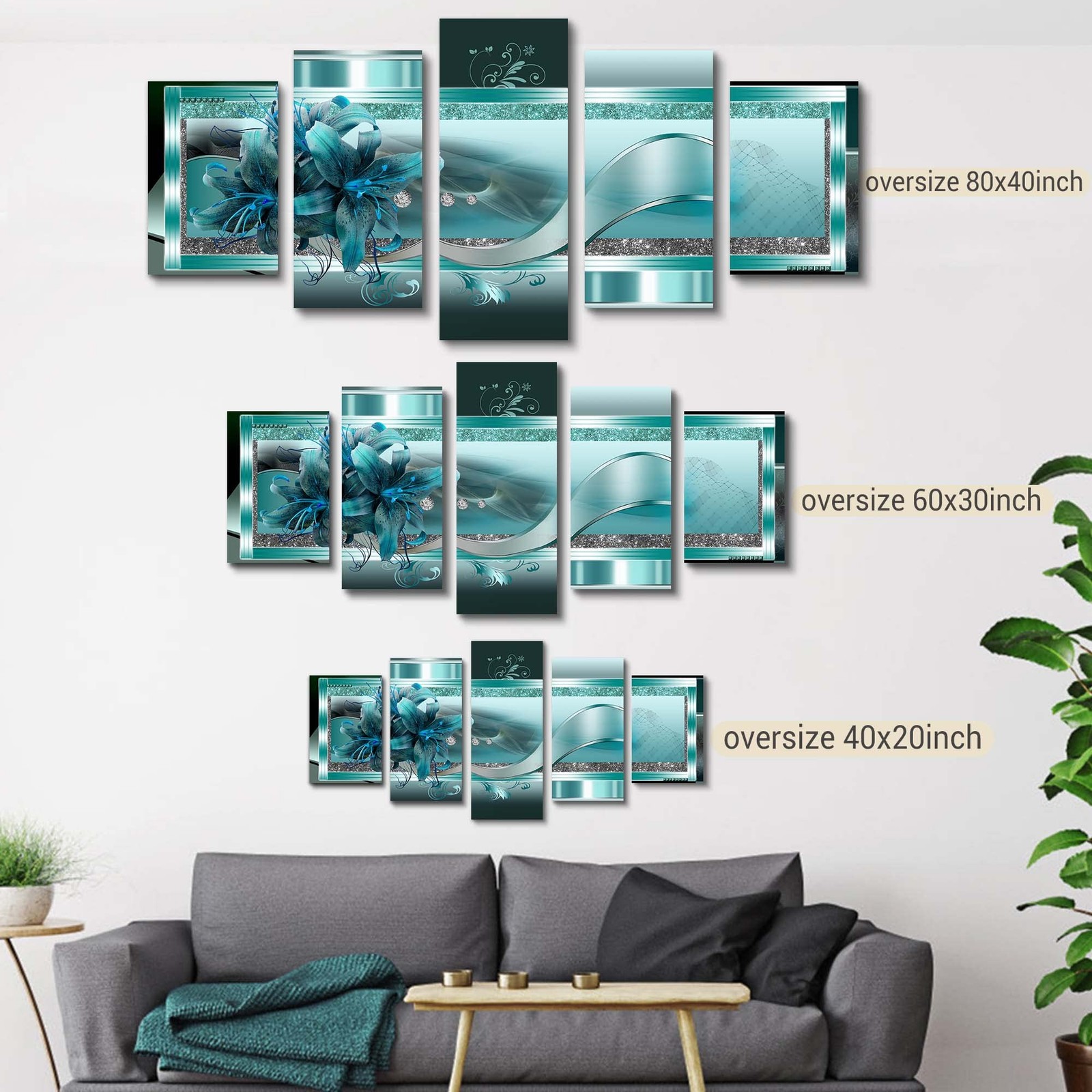 Turquoise Orchid Flowers Canvas Print - Abstract Green Floral Poster, Blue Wa...