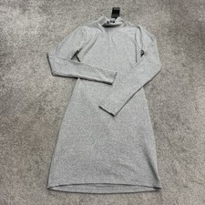 Nasty Gal Heavy Rib Open Back Bodycon Mini Dress Womens 14 Gray Backless LS NWT