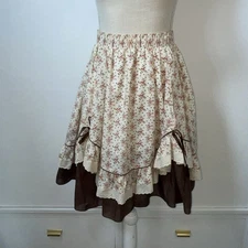 Vintage Jeri Bee Square Dancing Skirt Cream Brown Floral Woman’s Size S