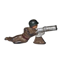 Barclay Podfoot Toy Soldier Machine Gunner Lying Flat Khaki B240 B240b Dimestore