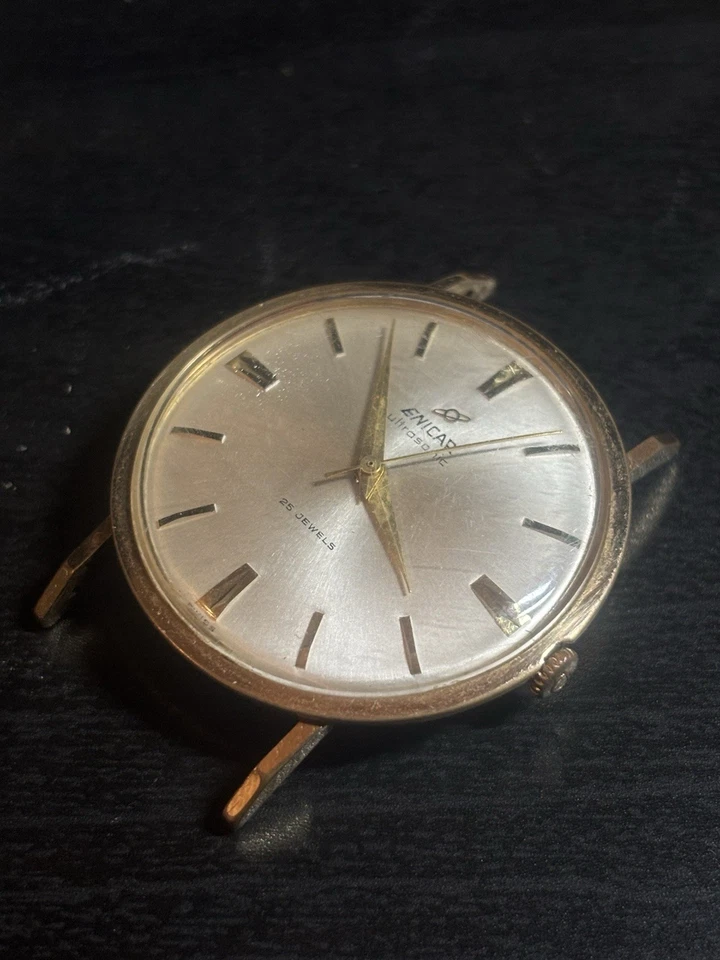 10K VINTAGE ENICAR ULTRASONIC 25 JEWEL SWISS MECHANICAL WIND-UP WATCH GP 10k Run - Bild 2 von 4