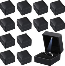 12 Pcs Black Ring Box with LED Light Wedding Earring Gift Box Square Shaped Eleg