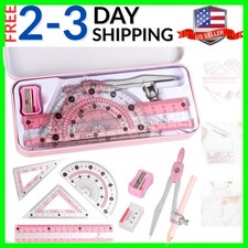 Compass Geometry Tool Protractor and Compass Set with Metal Box Drawing Compa...