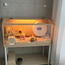 Large Hamster Cage Hamster Habitat with Glass Windows Small Animal Hutch Wooden