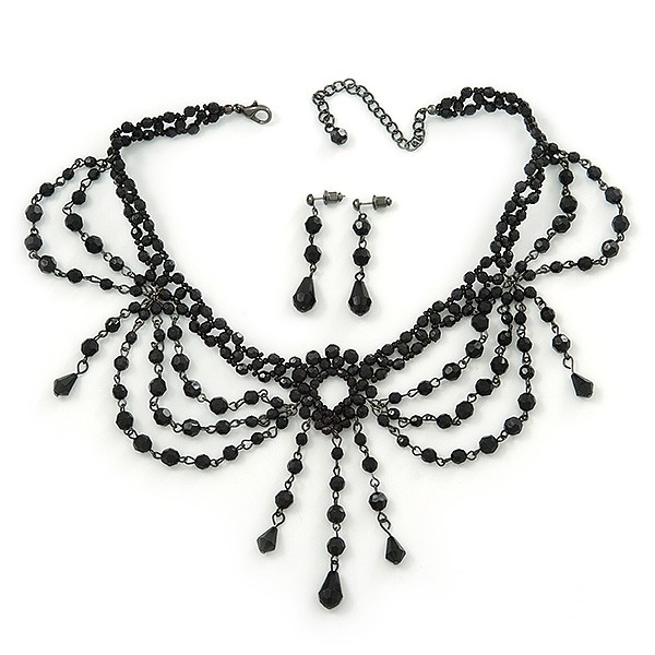 Black Gothic Costume Choker Necklace And Earring Set