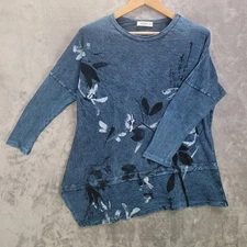 Jess & Jane Top Woman's SZ M Blue Mineral Wash Dolman Sleeve Cotton Tunic