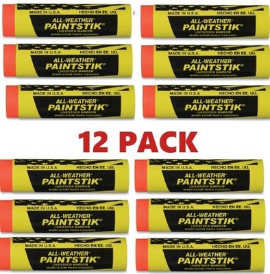 12 PACK MARKAL ALL WEATHER PAINTSTIK LIVESTOCK MARKER - FLUORESCENT ORANGE