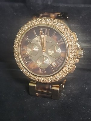 Michael Kors MK-5901 Watch Camille Chronograph Calendar Tortoise Gold S1