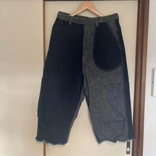 KAPITAL MOTTANAI Denim Patchwork Wide Pants Fringe Hem 3 Used JAPAN