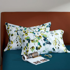 100 Long-Staple Cotton Pillow Shams - Ultra Soft Yellow Green Leaves Printed En