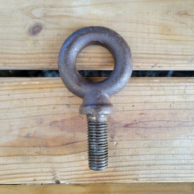 Vintage Heavy Duty Metal Eye Bolt with Threaded End Diamond W ID 1 3/4''OD 3 1/4
