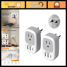 2 Pack EU Travel Plug Adapter, US to Europe Converter with 3 USB Ports Type C