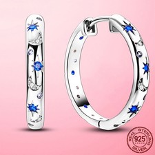 LAZA 925 Sterling Silver Hoop Earrings CZ Women Sparkling Starry Night Jewelry