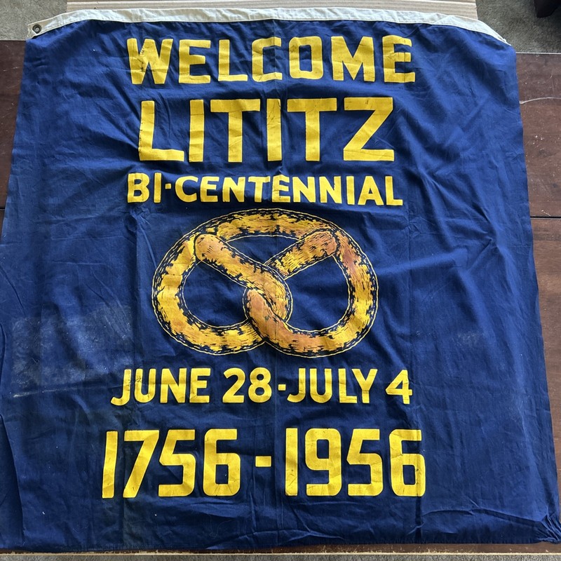Vintage 1956 Lititz PA. Bi-Centennial Large Flag Advertising Sturgis Pretzels