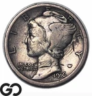 1916-D Mercury Dime *Top Key Date* Survivor, VF Obv Details, Coveted Low