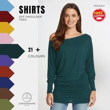 Womens Long Sleeves Off the Shoulder Tops Loose Batwing Jumper Baggy Tunic Tops