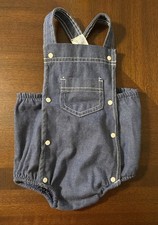 Vtg Carter  s Infant Girl Bubble Romper Play Suit Outfit Jumper Blue Denim 12M