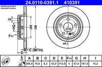 2X ATE Bremsscheibe 24.0110-0391.1 FüR R172 SLC SLK Mercedes 180 172 431 200 434