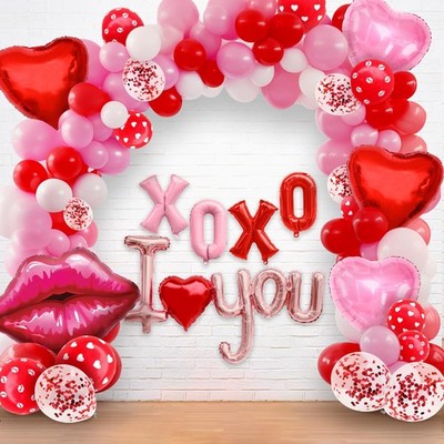 , Huge Valentines Day Balloon Arch Kit - 30 Inch, Pack of 112 including, Lip,...