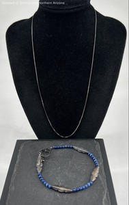 925 Sterling Silver Faux Stone Jewelry w/Beaded Bracelet, Necklace 9g