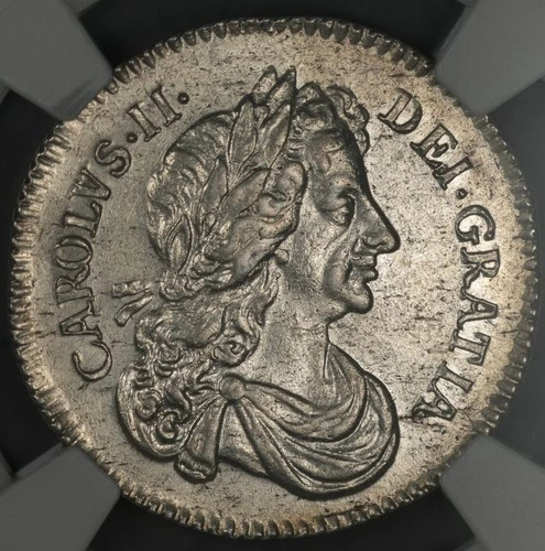 1677 NGC AU ENGLAND GREAT BRITAIN SIX PENCE CHARLES II BULL571 ESC-1516 SIXPENCE