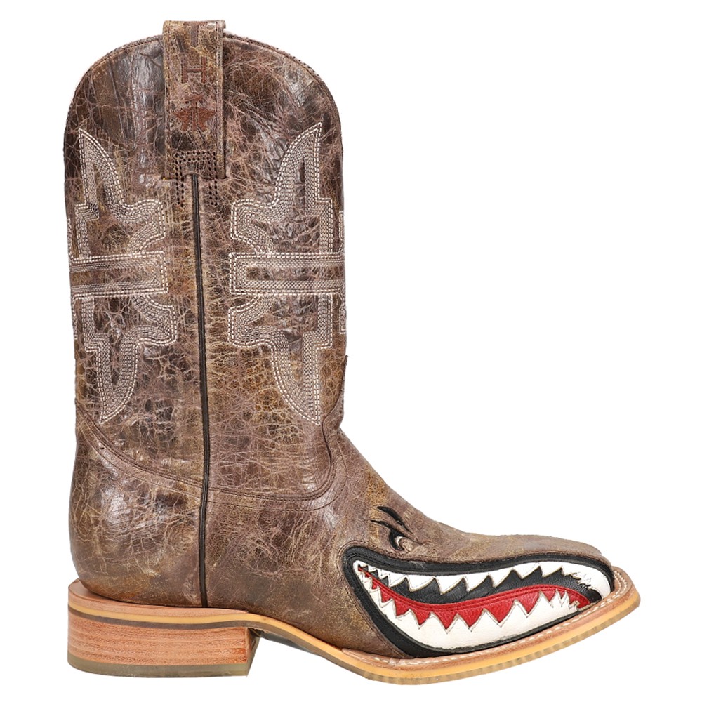 Tin Haul Toastin A Gnarly Shark Embroidered Square Toe Pull On Cowboy  Mens Size