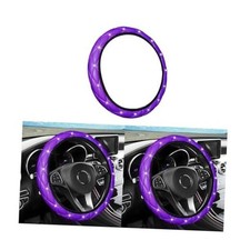 Diamond Soft Leather Steering Wheel Cover, 15 Inch Bling Elastic Purple