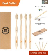 Sustainable Bamboo Toothbrushes with Plant-Based Bristles - 4 Pack for Adults