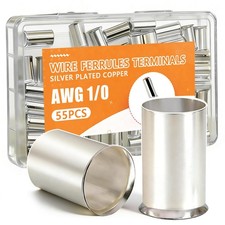 55PCS AWG 1/0 Wire Ferrules Terminals Kits Silver Plated Copper Ferrules Wire...