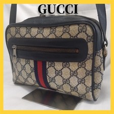 GUCCI Sherry Line GG Pattern Shoulder Bag Crossbody Gray PVC Leather Vintage