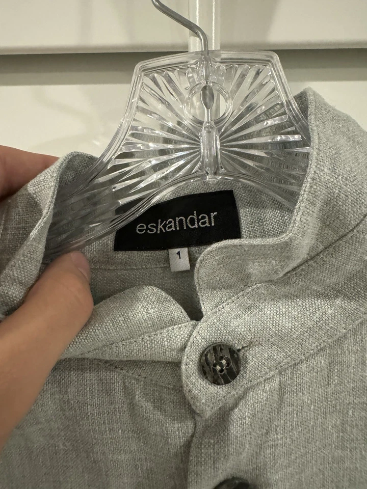Eskandar Grey Sloped Shoulder Jacket Linen Size 1 NWT - Image 3 of 4