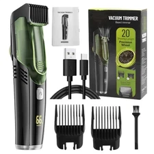 Vacuum Beard Trimmer For Men IPX6 Waterproof Beard Clipper Razor With 2 Combs 