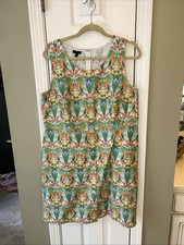 Talbots Womans Tropical Parrot Sleeveless Button Front Shift Dress Size 14 Petit