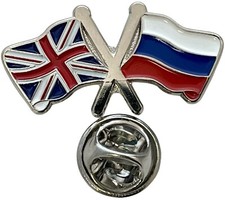 Union Jack & Russia Pin Badge Waving Flag Friendship Small metal Lapel Pin Badge