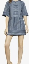 $228 BCBGMAXAZRIA Tonal Canyon Striped Zip Front Shift Dress Chambray Blue XS