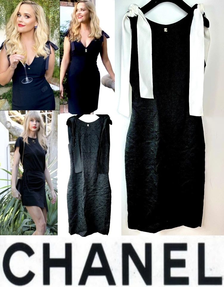4k Novo Vestido Top Chanel 2009 Logotipo Barbie Preto Laço Longo Tweed 36 38 40 4 6 8 P M - Imagem 4 de 4