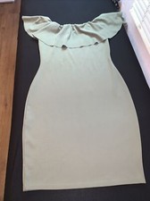 Frilly Off Shoulder Khaki Dress