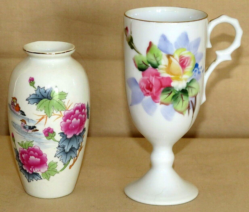 Footed Demitasse Hand Painted Bone China Teacup & Miniature Vase