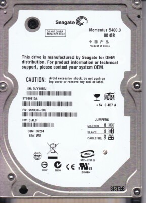 Seagate Momentus ST980815A 9S1038-506  5LY18 3.ALC WU 80GB IDE 2.5 5507