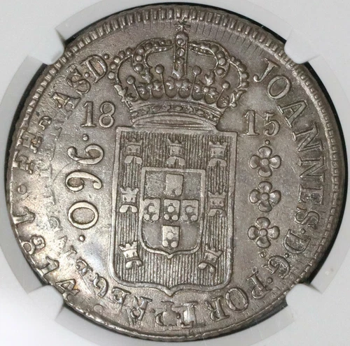 1815-R NGC AU 55 Brazil 960 Reis Overstruck Chile 8 Reales 1814 Coin (21092401C)