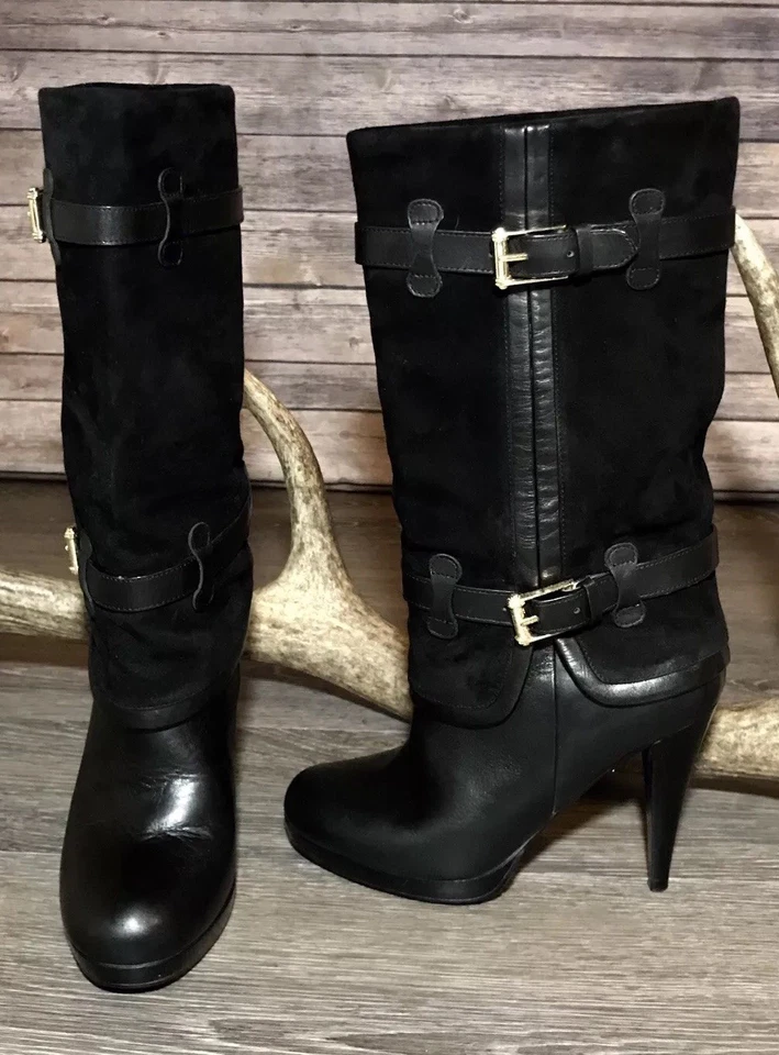 Cole Haan Kennedy Botas Media Pantorrilla Tacones NikeAir Hebilla Mujer Cuero Negro 6.5 Foto 2 de 4